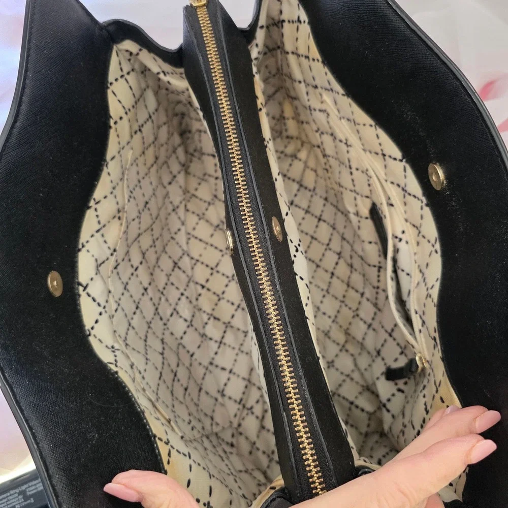 Kate Spade New York Black Saffiano Leather Tote Bag Shoulder Purse Gold Hardware